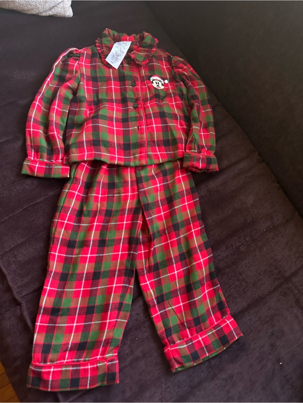 Disney Red & Green Plaid Pajama Set with Mickey Patch size 2